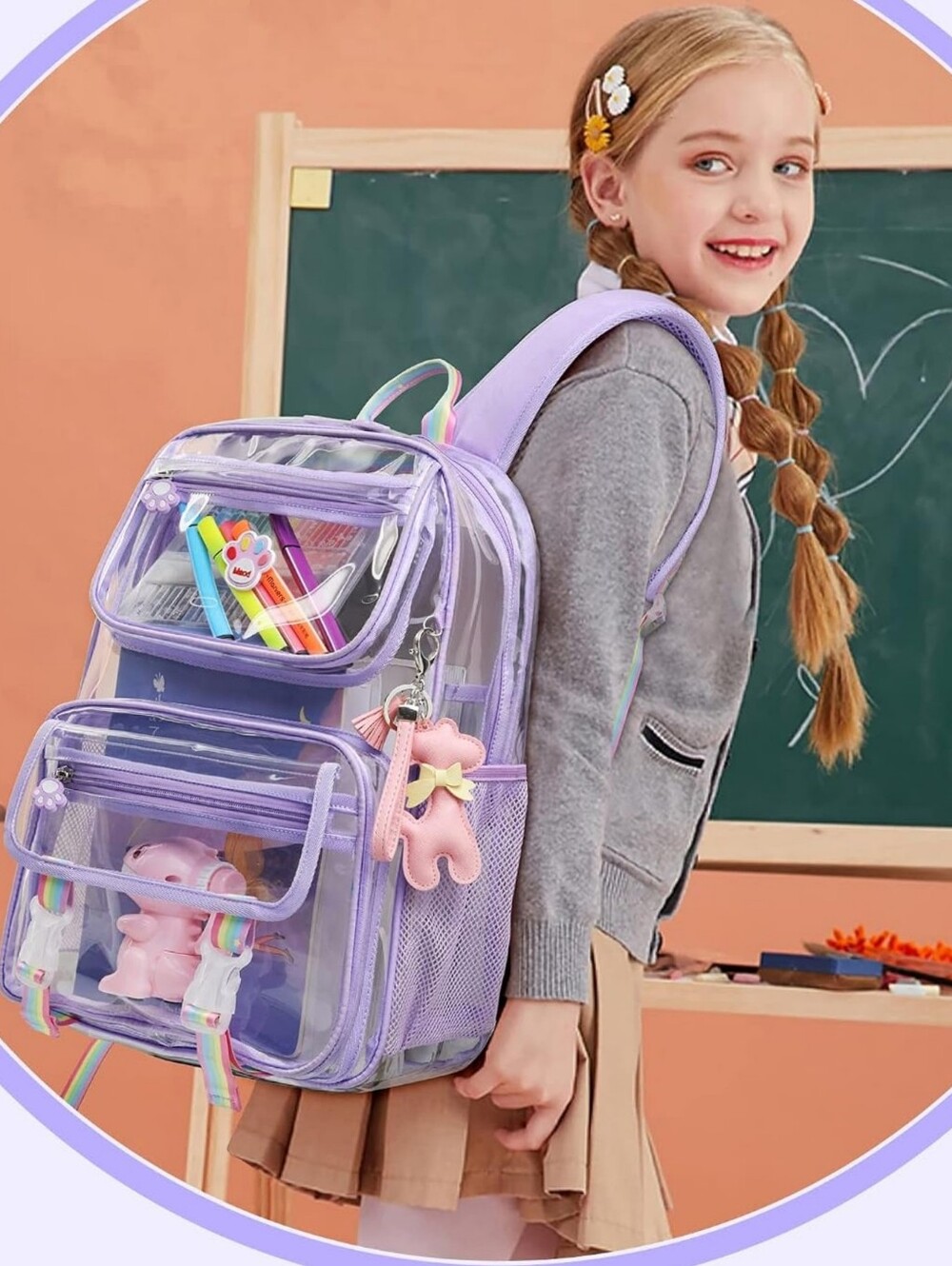 Maod Clear Backpack Heavy Duty Stadium Approved PVC Transparent School Bag - Picture 5 of 6